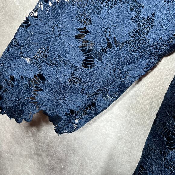 Ella Rafaella Blouse Womens 3X Blue Lace Floral Lined Boho Career Mature NEW - Picture 4 of 10